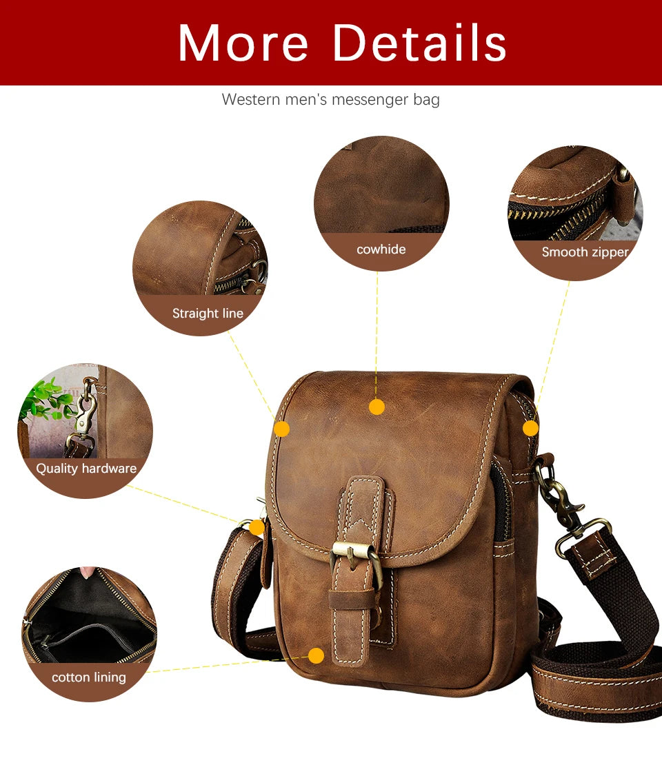 Crazy Horse Leather Design Casual Multifunction Small Messenger Crossbody Bag Waist Belt Bag