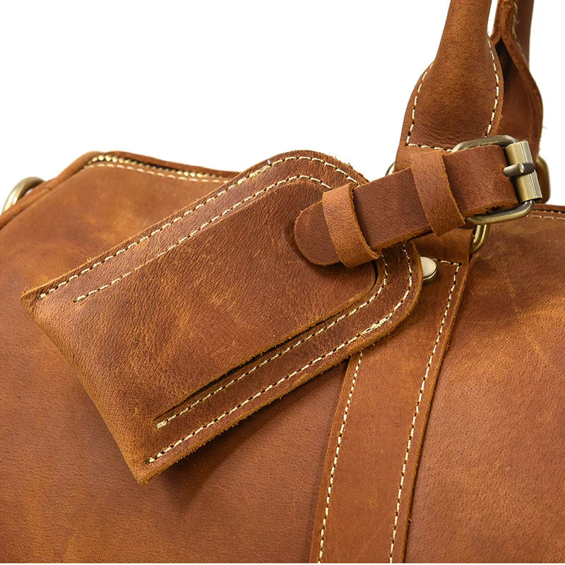 Vintage Travel Bag Crazy Horse Genuine Leather Big Travel Duffel With Shoe Pocket