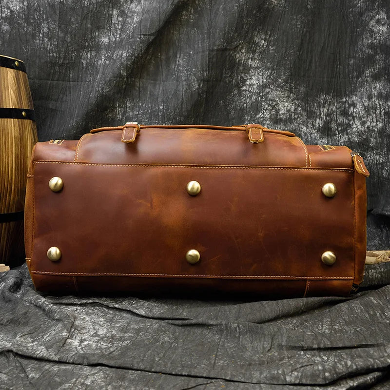 Vintage Crazy Horse leather Travel bag with Shoe Pocket