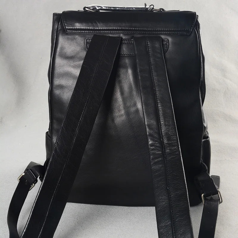Backpack Casual Cowhide Travel Lock Backpacks Real Genuine Leather Cow Leather