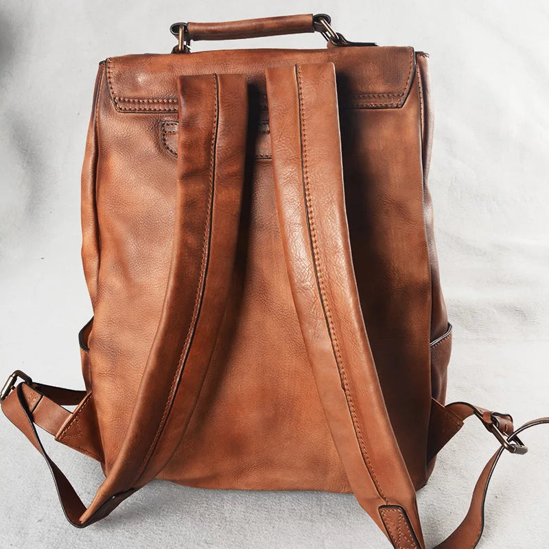 Backpack Casual Cowhide Travel Lock Backpacks Real Genuine Leather Cow Leather