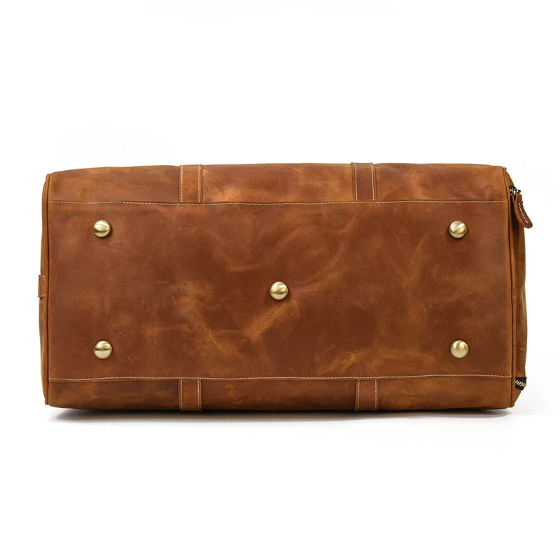 Vintage Travel Bag Crazy Horse Genuine Leather Big Travel Duffel With Shoe Pocket