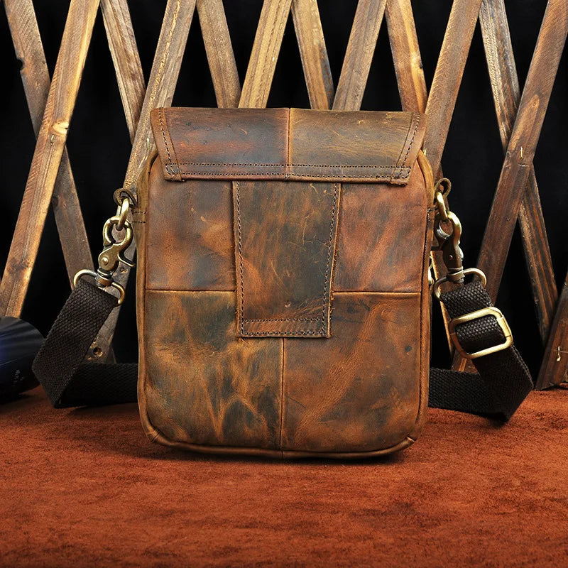 Crazy Horse Leather Design Casual Multifunction Small Messenger Crossbody Bag Waist Belt Bag
