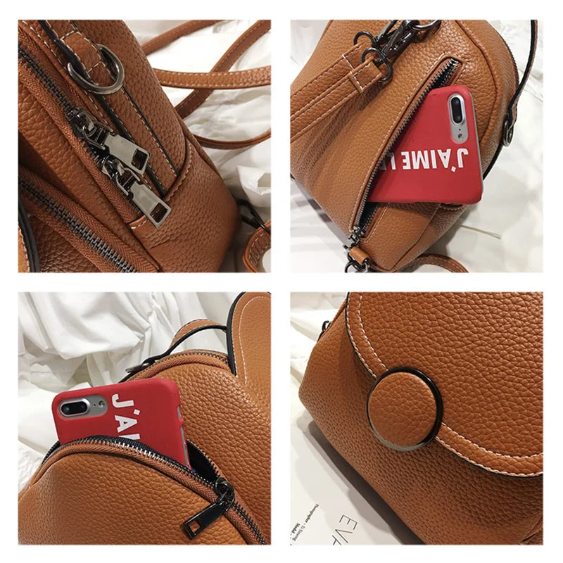 Leather Backpack Mini Soft Multi-Functional