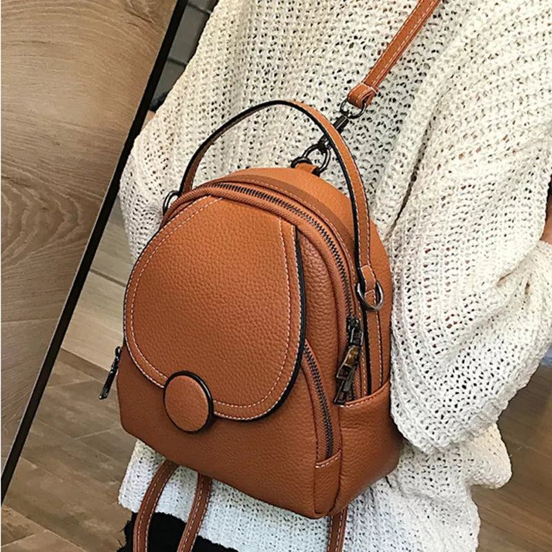 Leather Backpack Mini Soft Multi-Functional