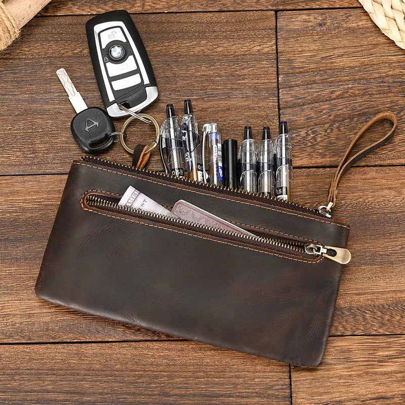 Leather purse with cellphone pouch
