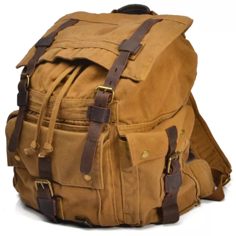 Vintage Leather Military Canvas travel Backpack