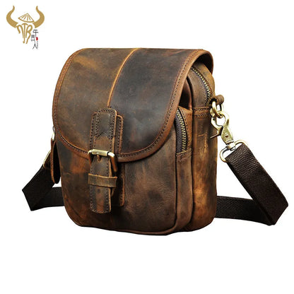 Crazy Horse Leather Design Casual Multifunction Small Messenger Crossbody Bag Waist Belt Bag