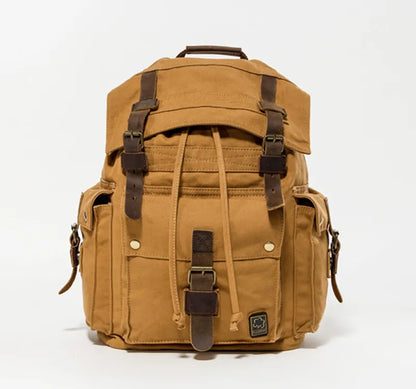 Vintage Leather Military Canvas travel Backpack