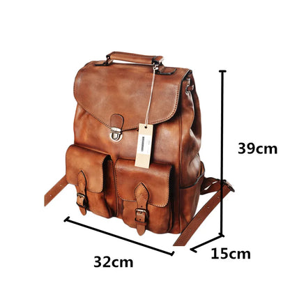 Backpack Casual Cowhide Travel Lock Backpacks Real Genuine Leather Cow Leather
