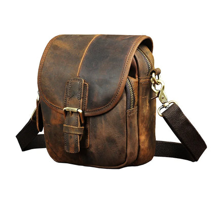 Crazy Horse Leather Design Casual Multifunction Small Messenger Crossbody Bag Waist Belt Bag