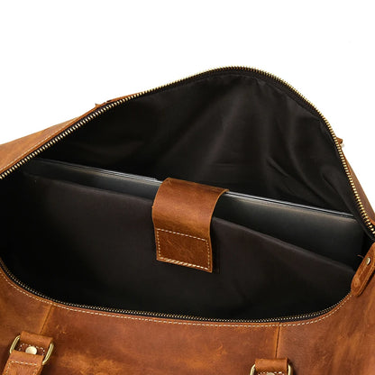 Vintage Travel Bag Crazy Horse Genuine Leather Big Travel Duffel With Shoe Pocket